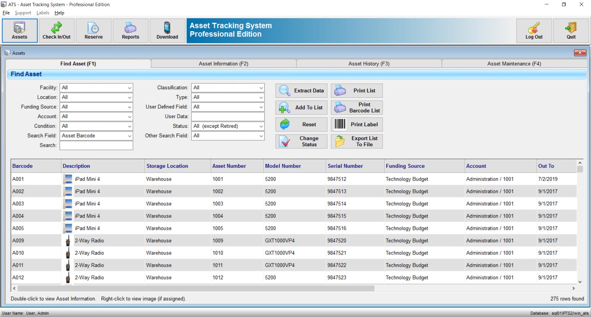 screenshot of GigaTrak Asset Tracking System